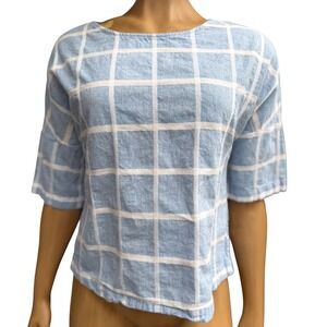 Lumiere Linen Blend Top Blue Boatneck Preppy Old Money Coastalgrandmother  M‎